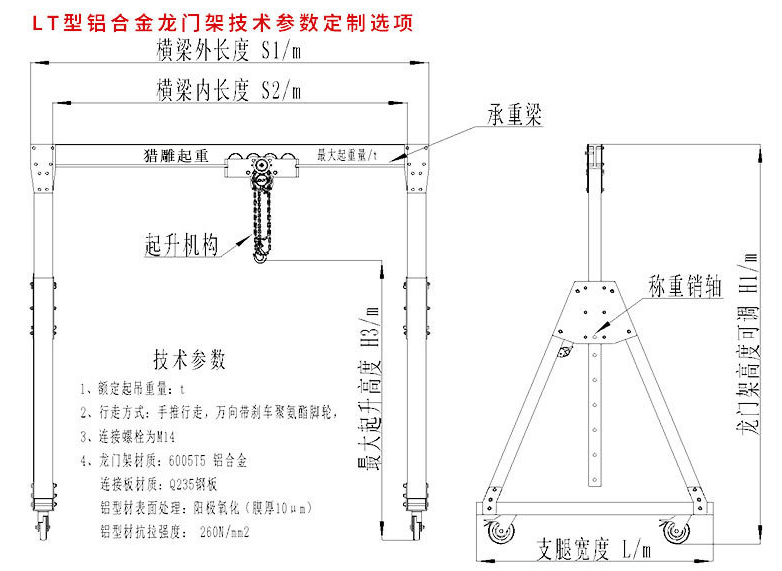 鋁合金龍門吊結(jié)構(gòu)圖紙與技術(shù)參數(shù)定制選項(xiàng)